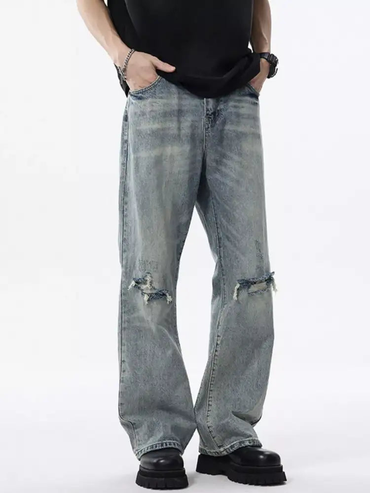 Men’s Distressed Wide Leg Jeans