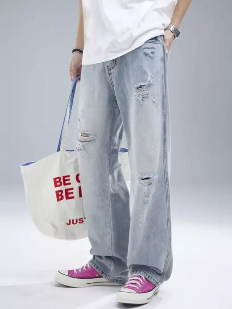 Men’s Distressed Wide Leg Jeans