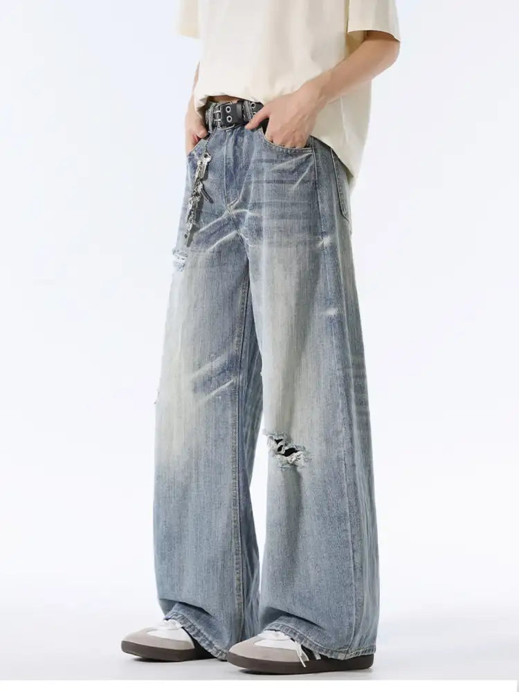 Men’s Distressed Wide Leg Jeans