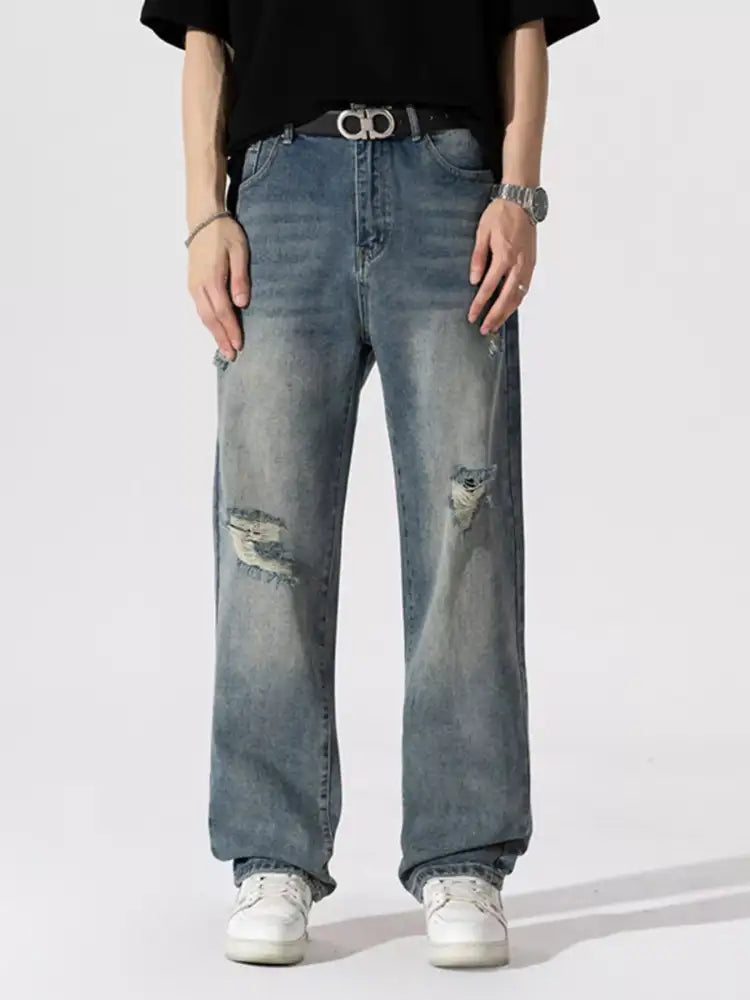 Men’s Distressed Wide Leg Jeans