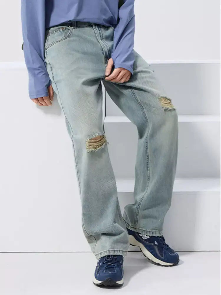 Men’s Distressed Wide Leg Jeans