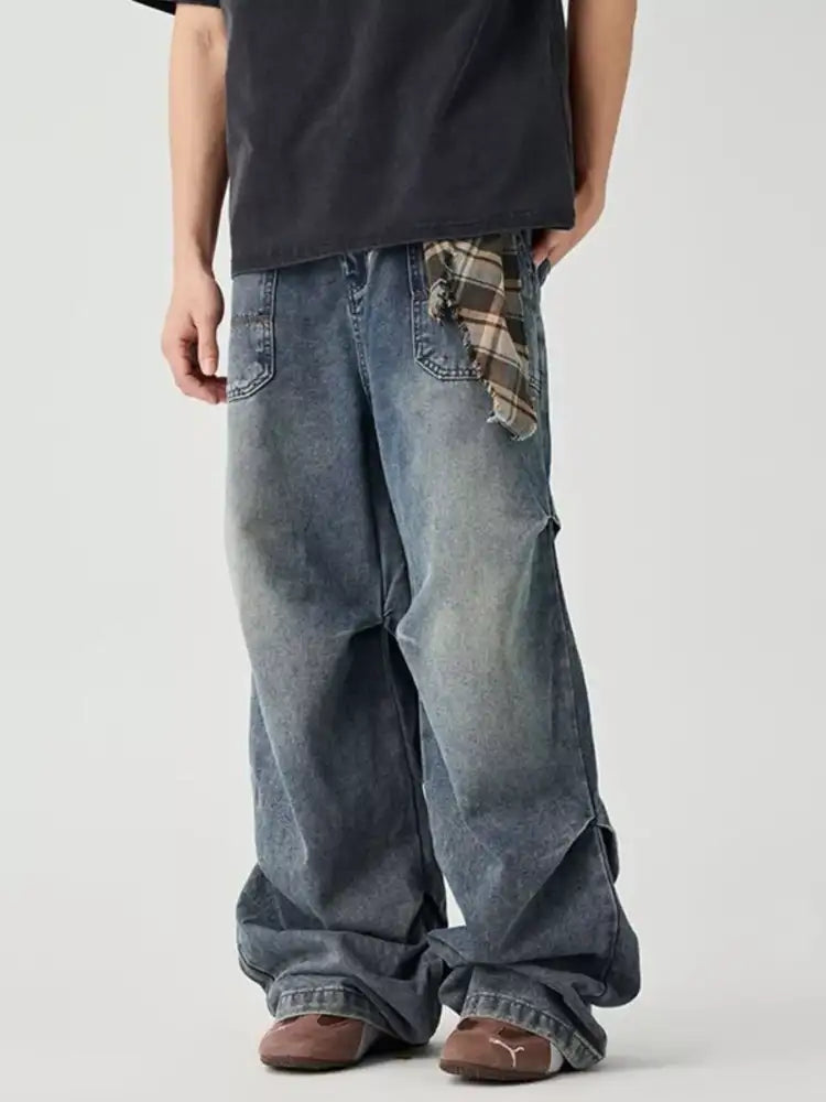 Men’s Distressed Wide Leg Jeans