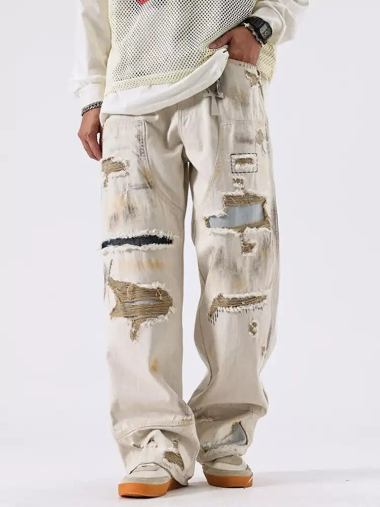 Men’s Distressed Wide Leg Jeans