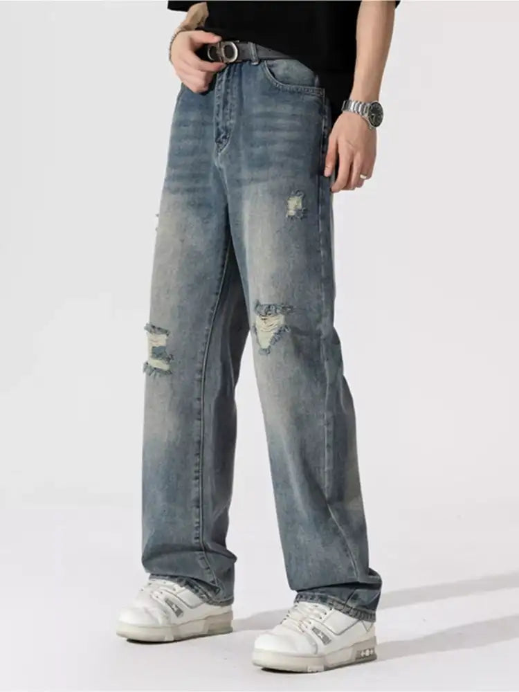 Men’s Distressed Wide Leg Jeans