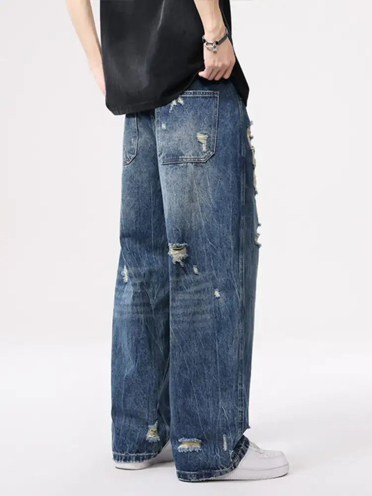 Men’s Distressed Wide Leg Jeans