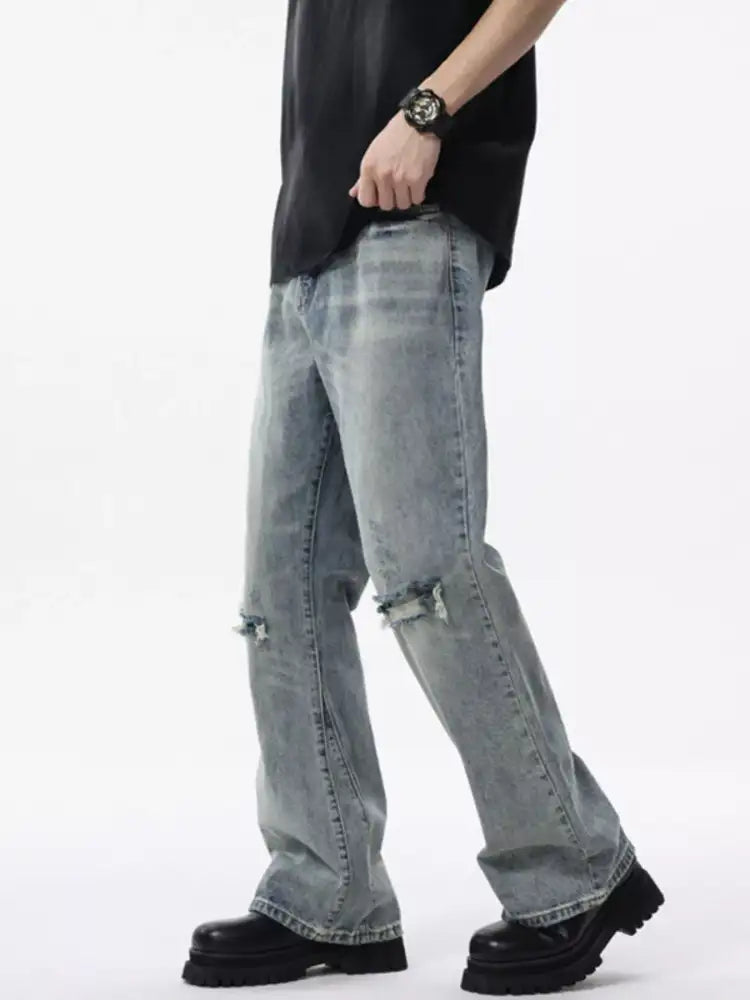 Men’s Distressed Wide Leg Jeans