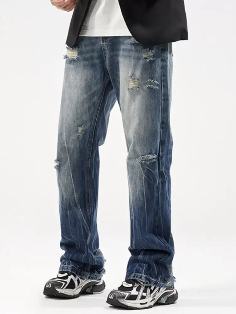 Men’s Distressed Wide Leg Jeans