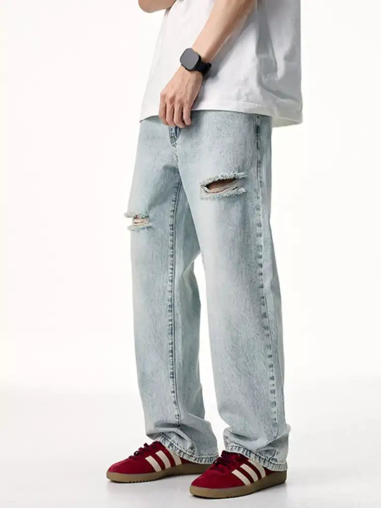 Men’s Distressed Wide Leg Jeans