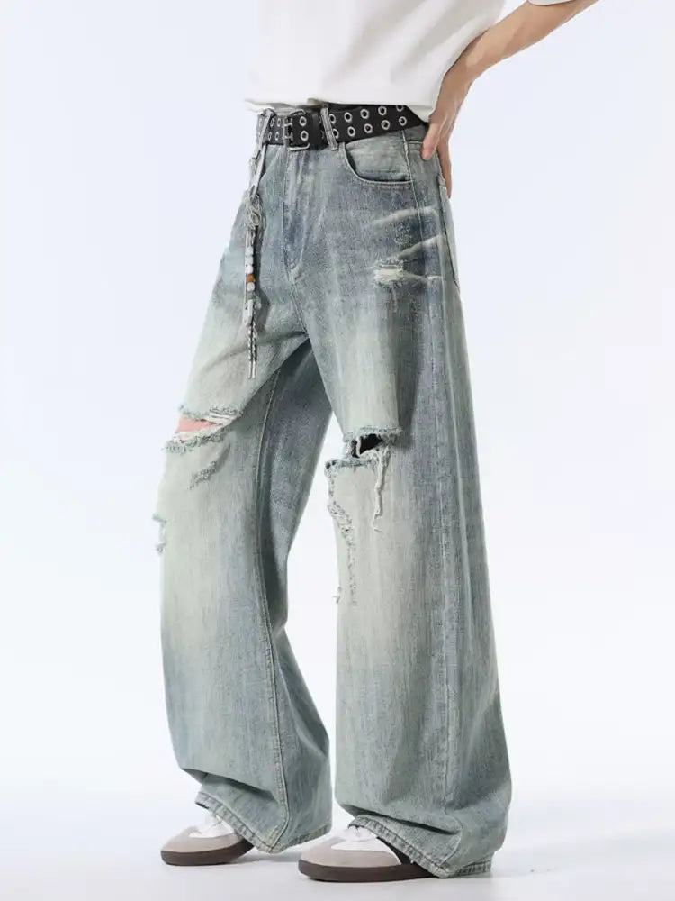 Men’s Distressed Wide Leg Jeans