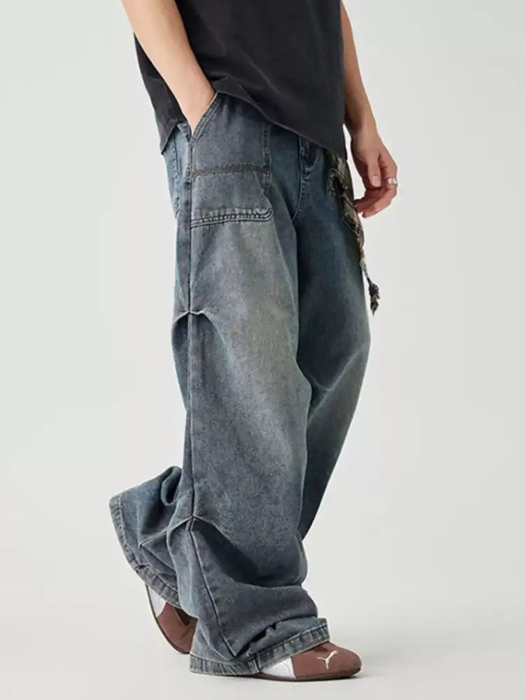 Men’s Distressed Wide Leg Jeans