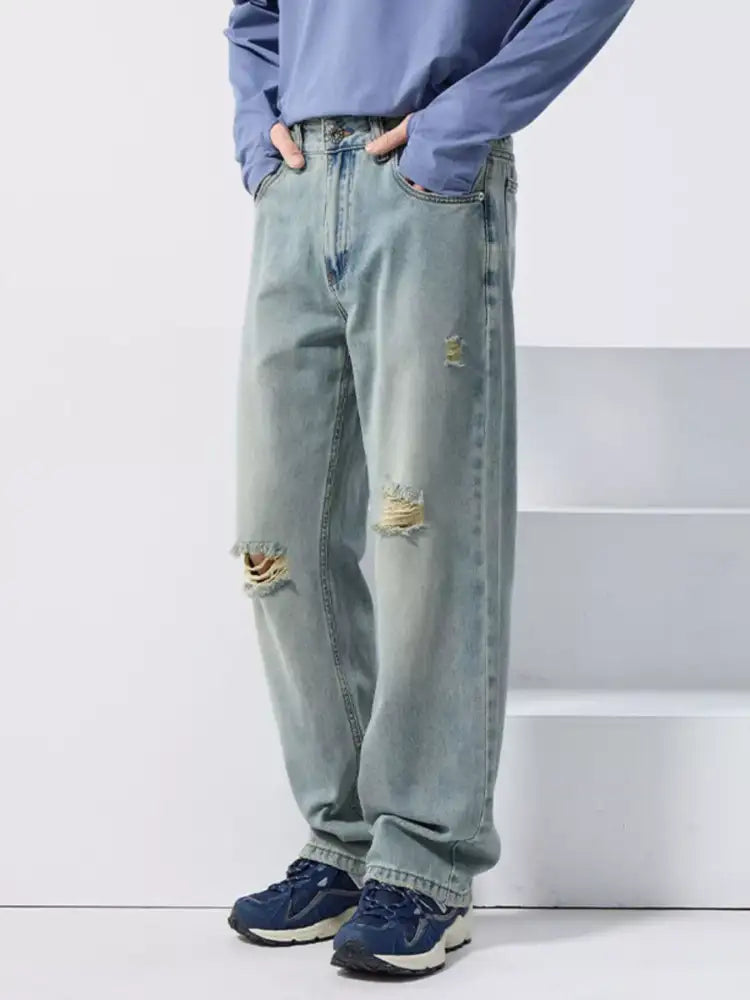 Men’s Distressed Wide Leg Jeans