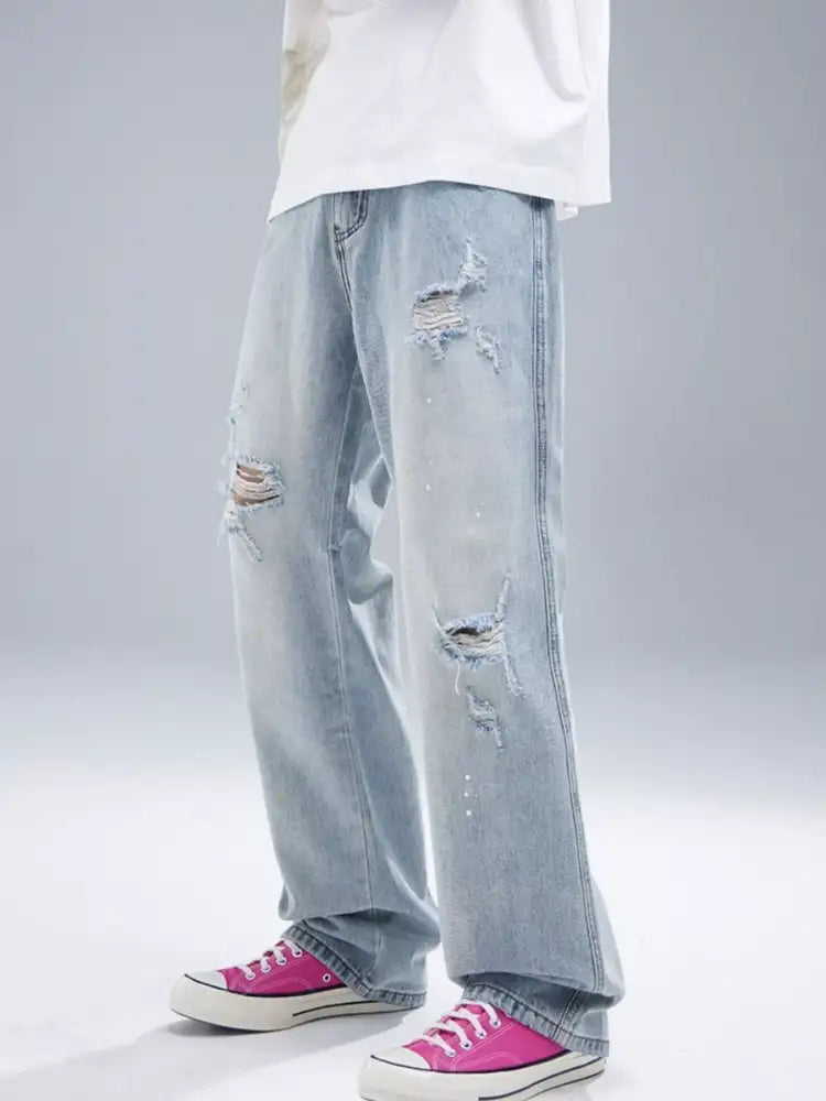 Men’s Distressed Wide Leg Jeans