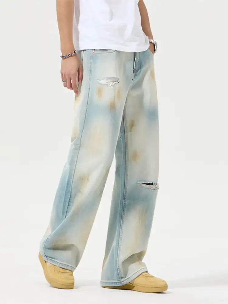 Men’s Distressed Wide Leg Jeans