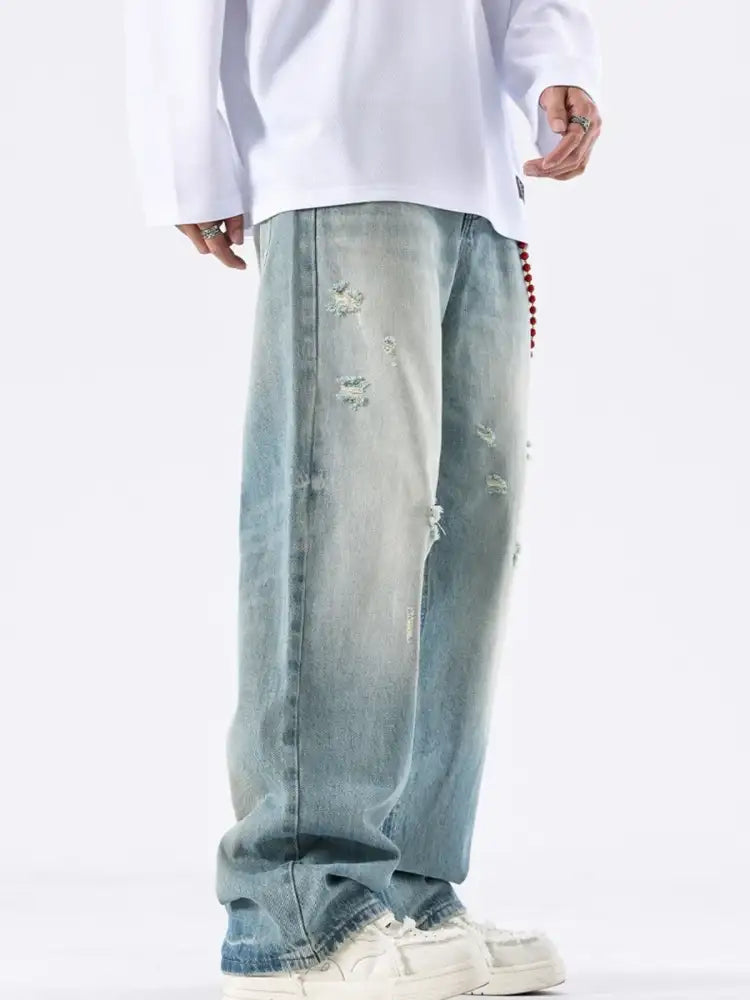 Men’s Distressed Wide Leg Jeans