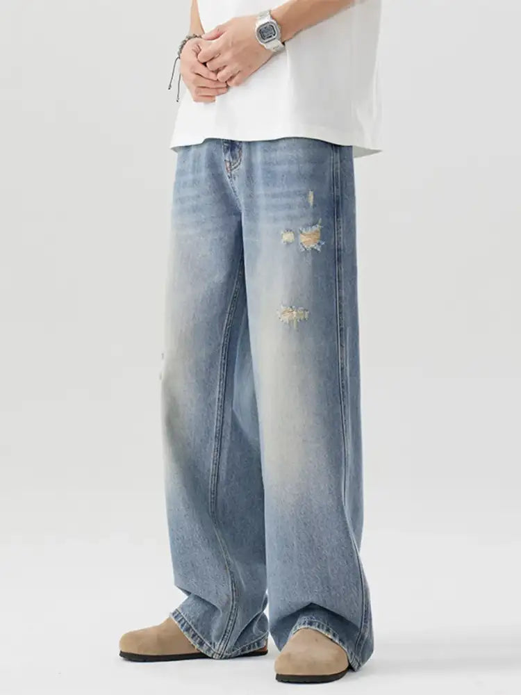 Men’s Distressed Wide Leg Jeans