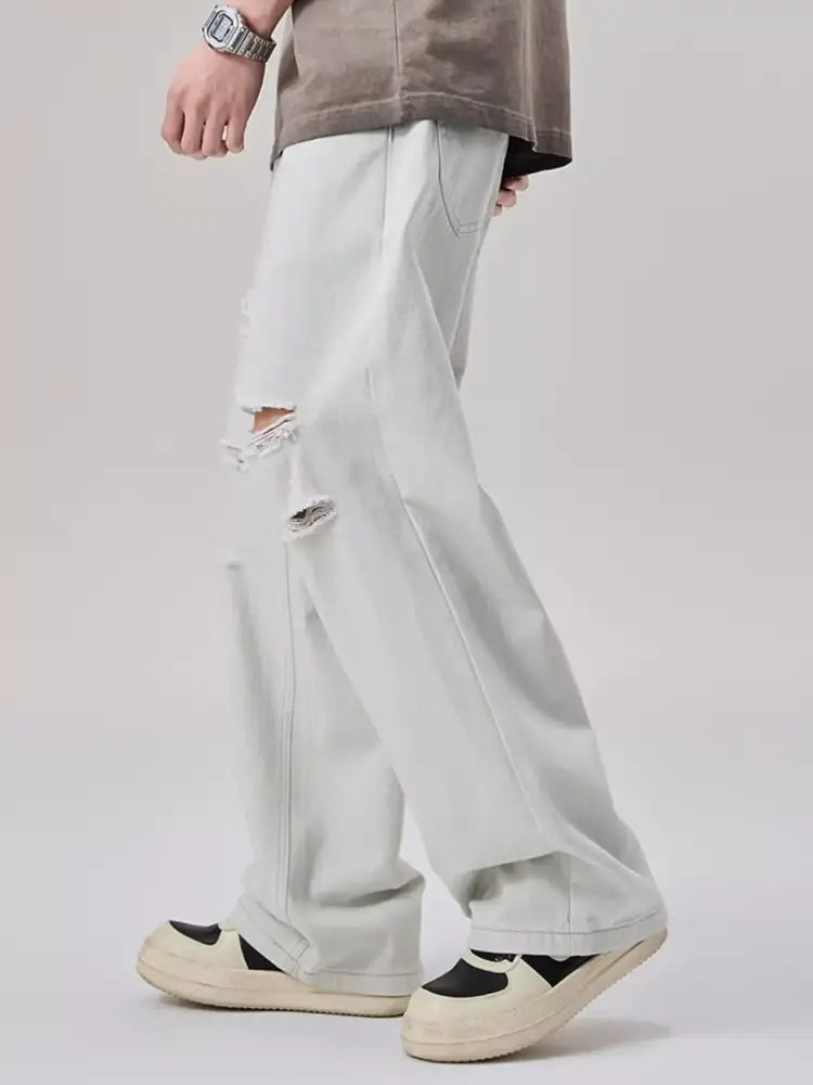 Men’s Distressed Wide Leg Jeans