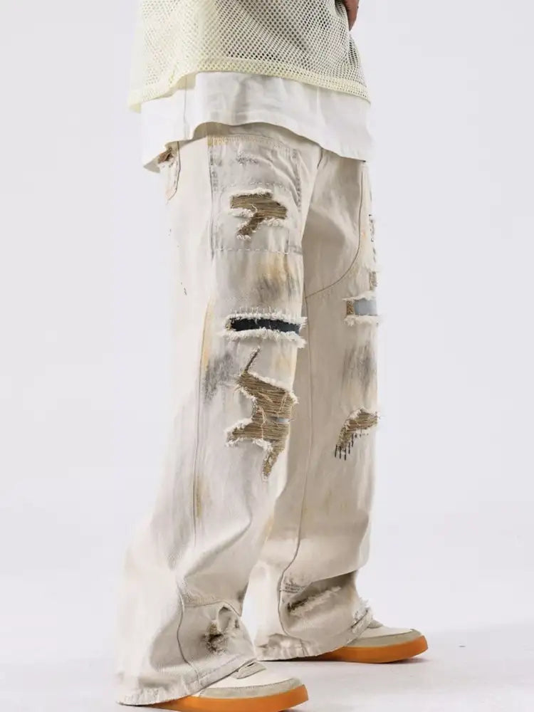 Men’s Distressed Wide Leg Jeans