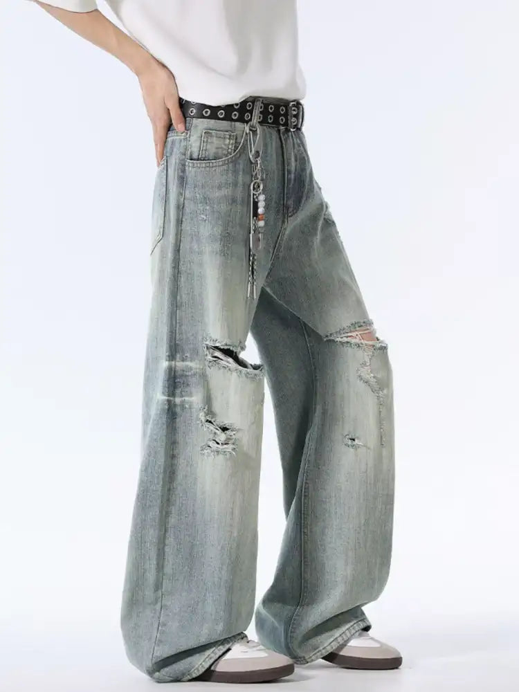 Men’s Distressed Wide Leg Jeans