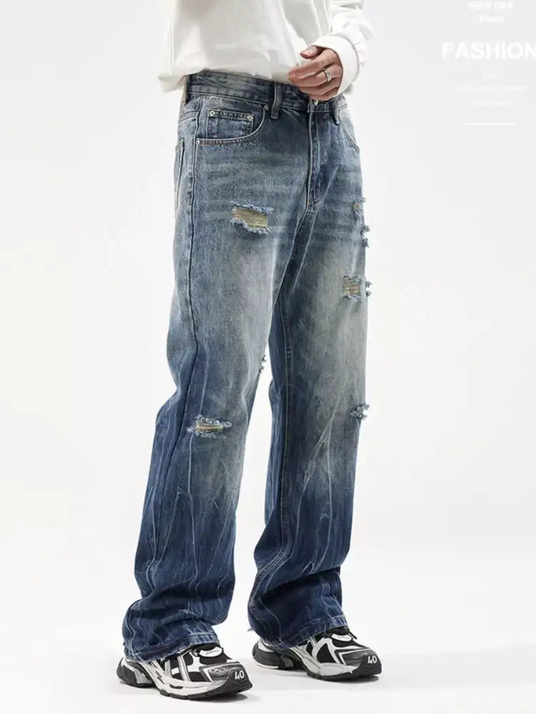 Men’s Distressed Wide Leg Jeans