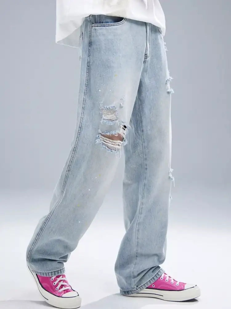 Men’s Distressed Wide Leg Jeans