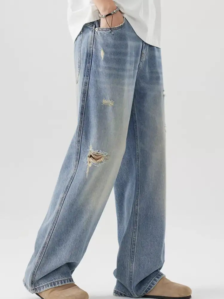 Men’s Distressed Wide Leg Jeans