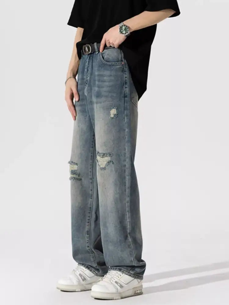 Men’s Distressed Wide Leg Jeans