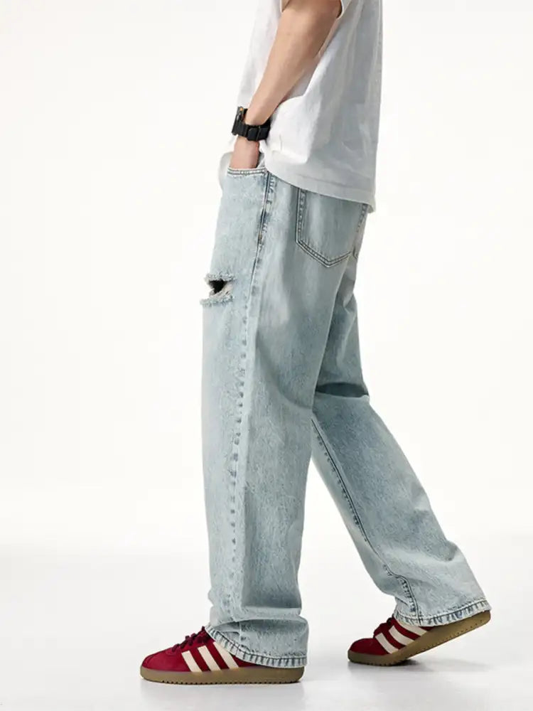 Men’s Distressed Wide Leg Jeans