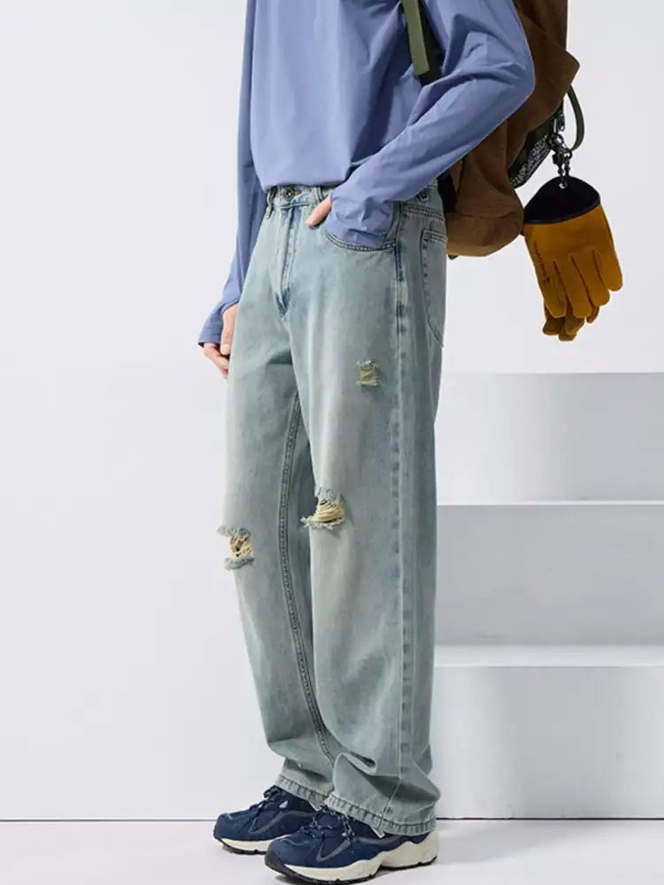 Men’s Distressed Wide Leg Jeans