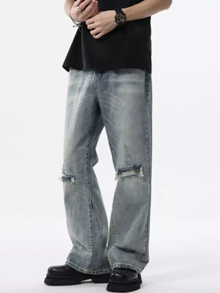 Men’s Distressed Wide Leg Jeans