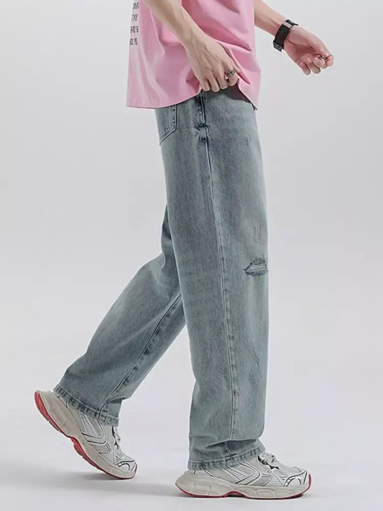 Men’s Distressed Wide Leg Jeans