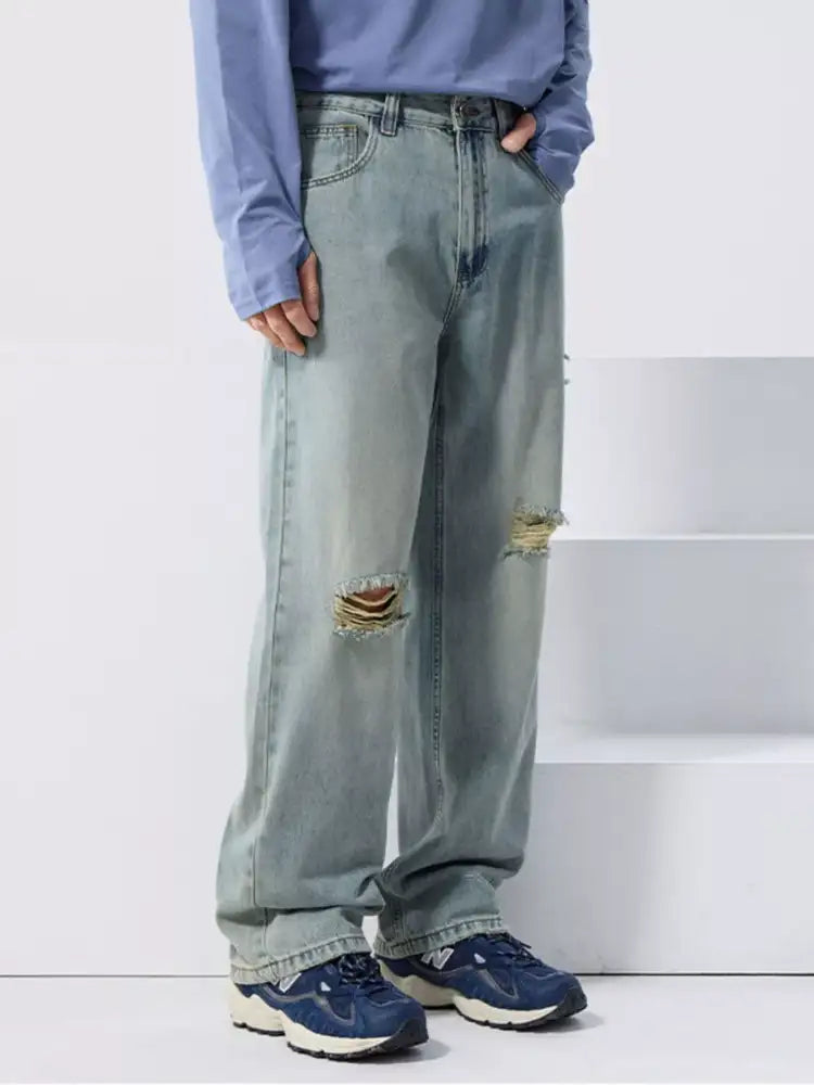 Men’s Distressed Wide Leg Jeans