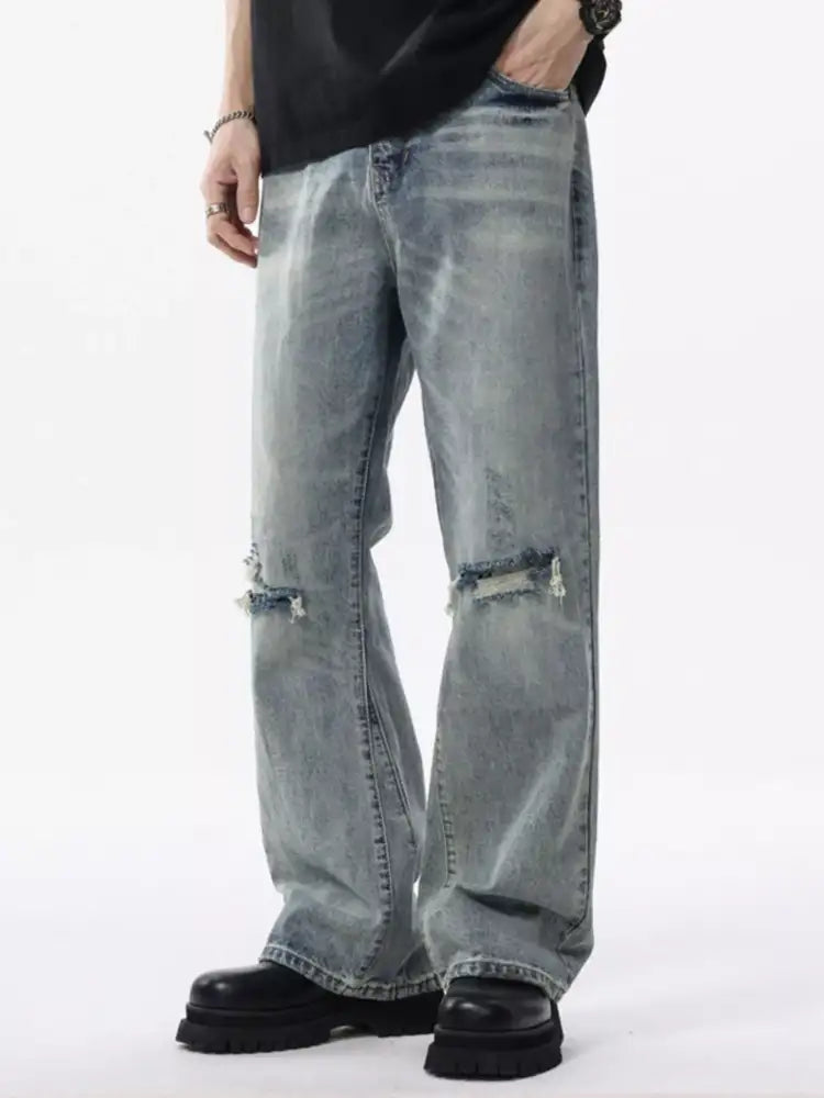 Men’s Distressed Wide Leg Jeans
