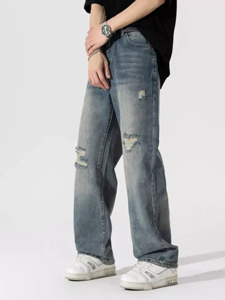 Men’s Distressed Wide Leg Jeans