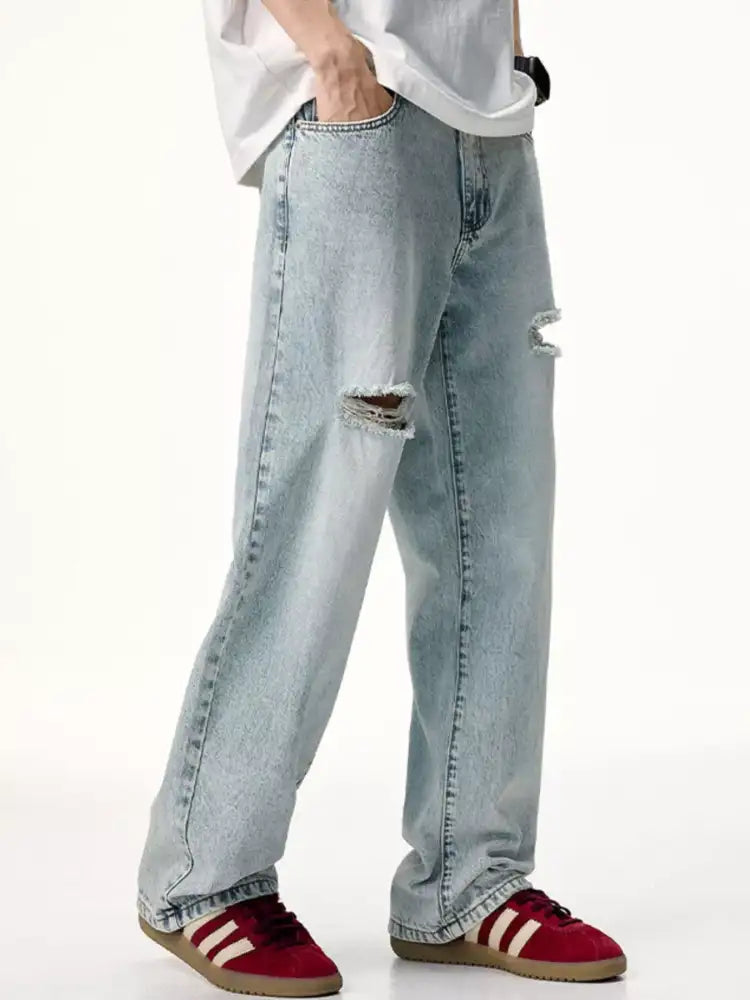 Men’s Distressed Wide Leg Jeans