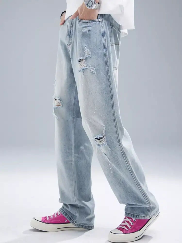 Men’s Distressed Wide Leg Jeans