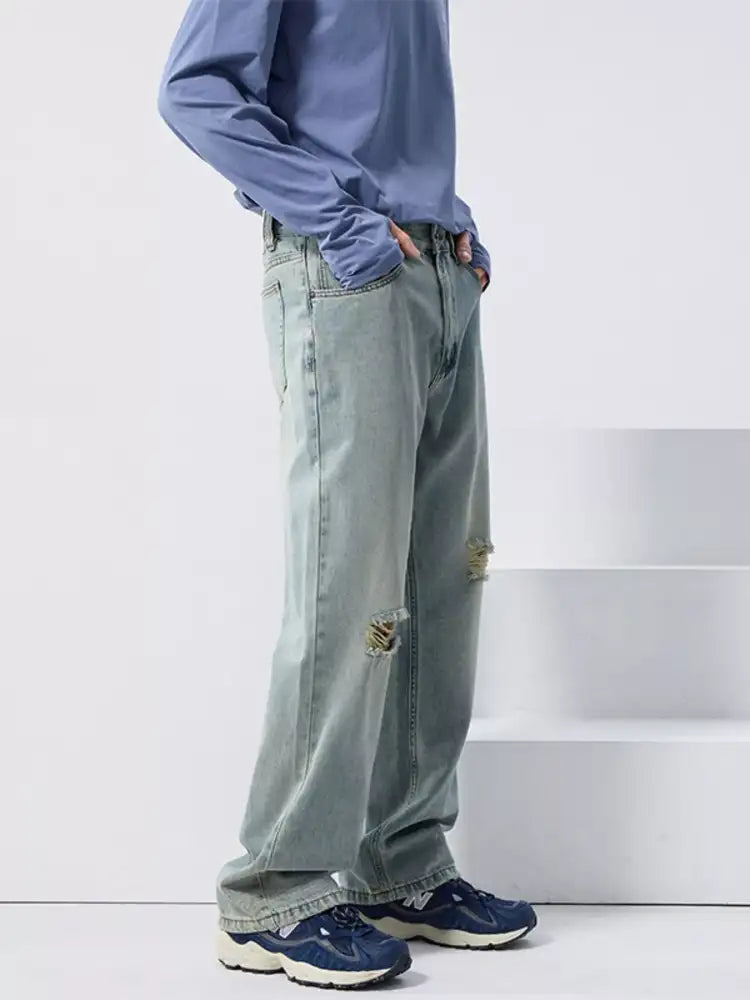 Men’s Distressed Wide Leg Jeans