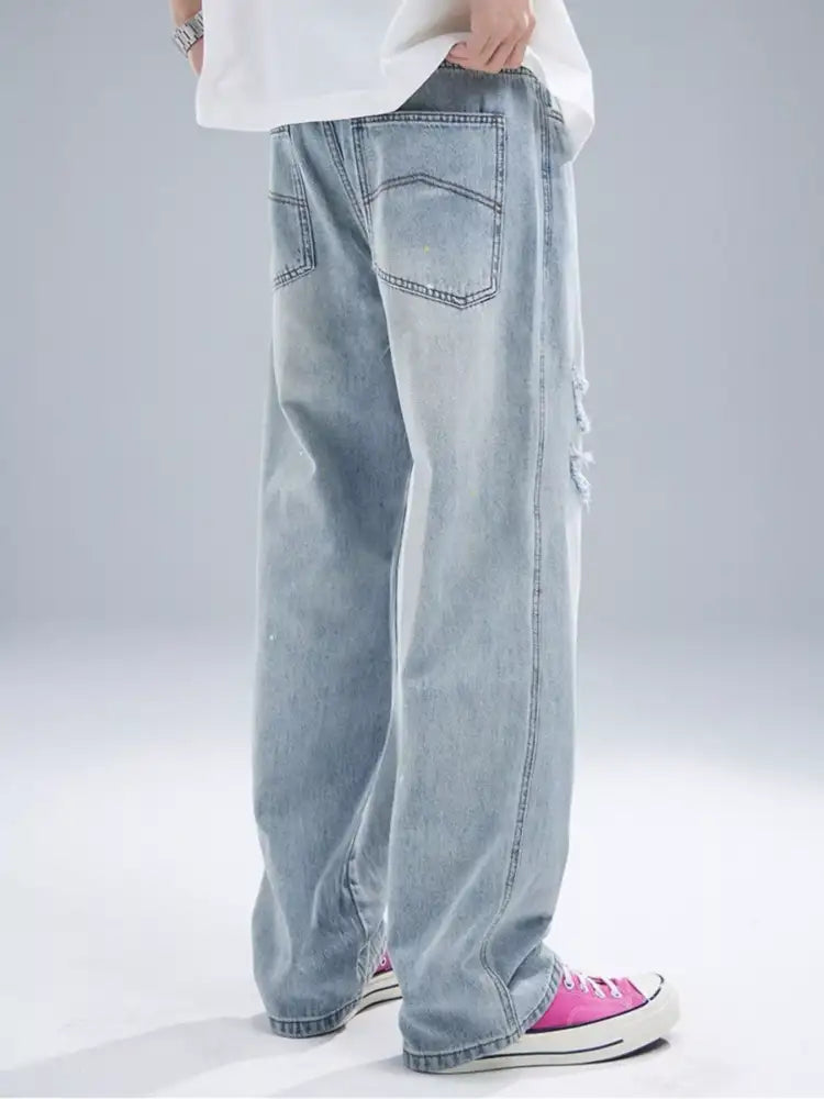 Men’s Distressed Wide Leg Jeans
