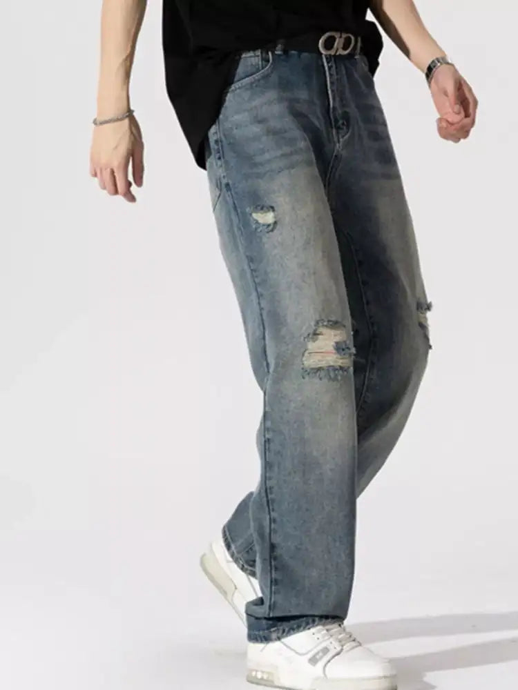 Men’s Distressed Wide Leg Jeans