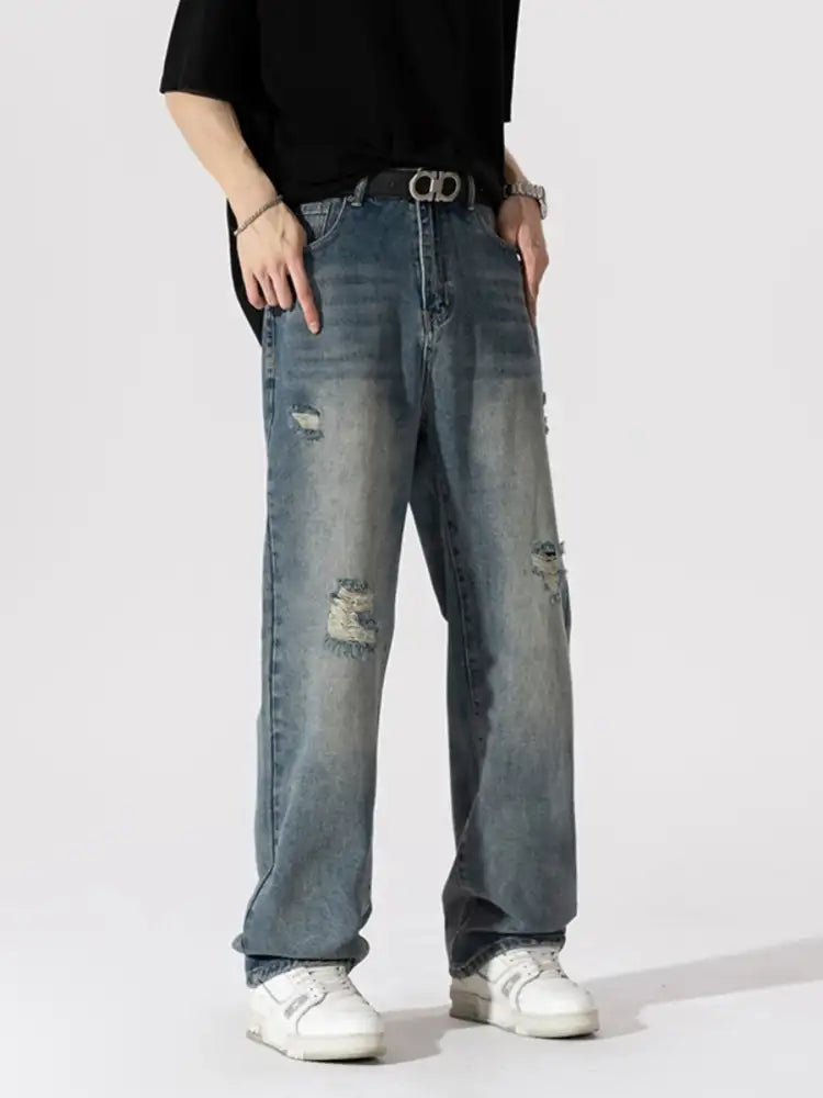 Men’s Distressed Wide Leg Jeans