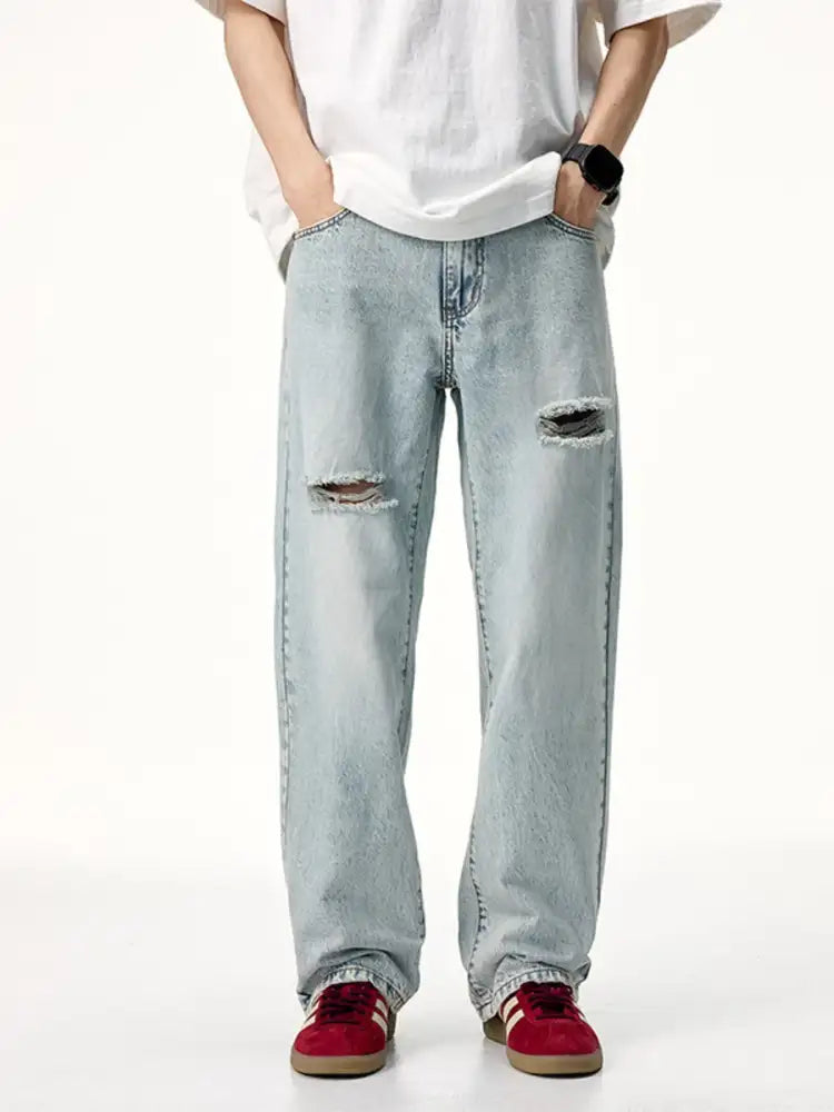 Men’s Distressed Wide Leg Jeans