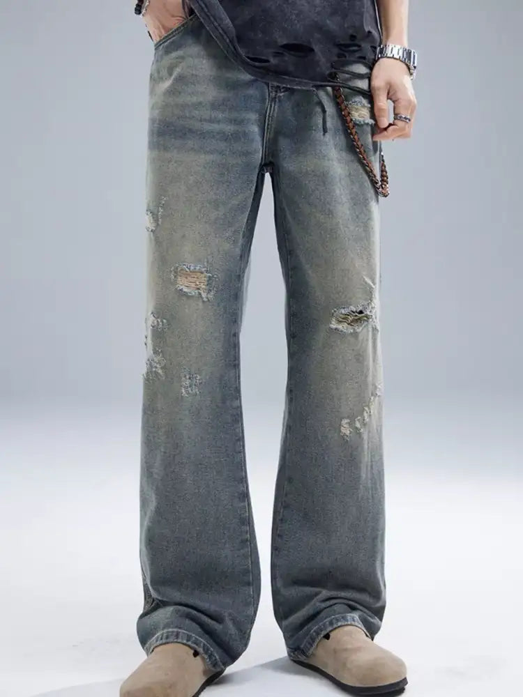 Men’s Distressed Wide Leg Jeans