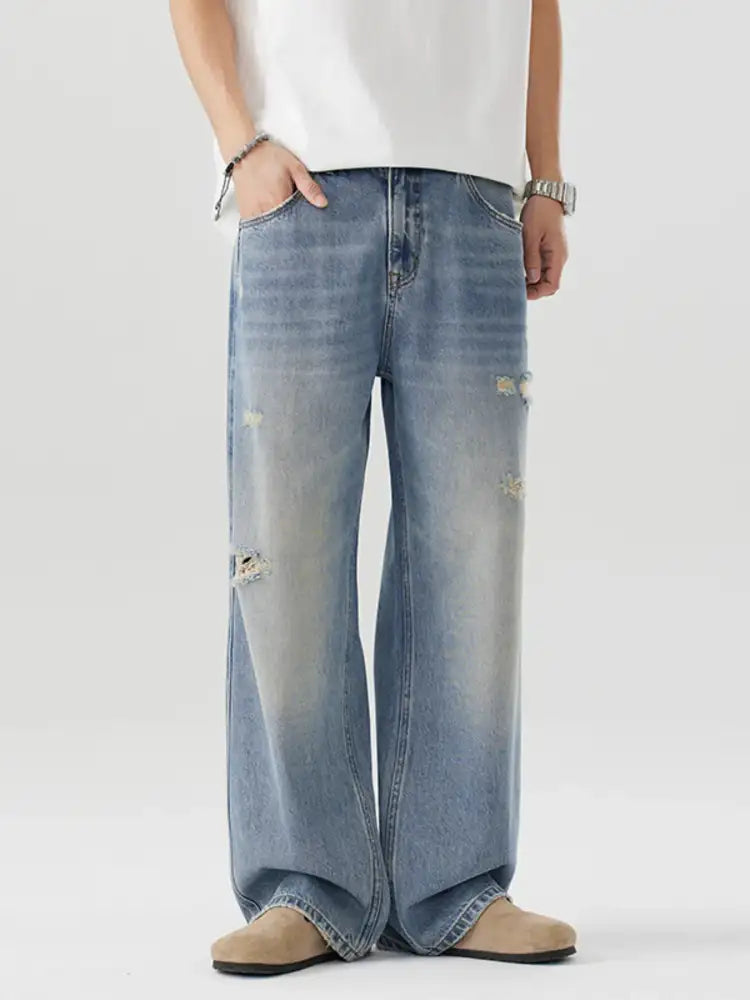 Men’s Distressed Wide Leg Jeans