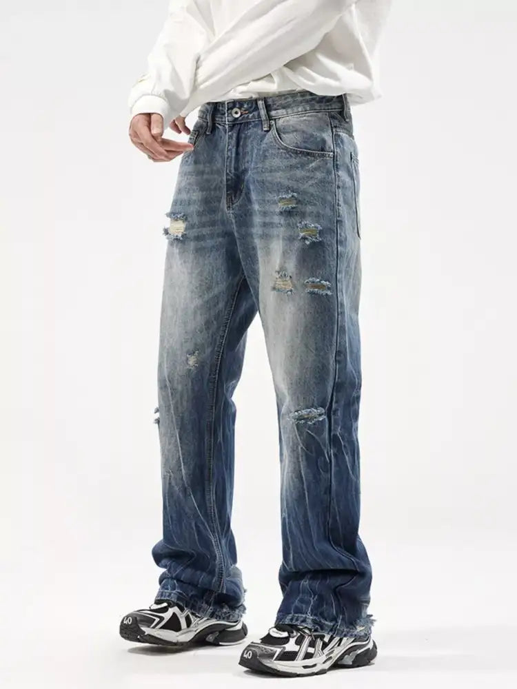 Men’s Distressed Wide Leg Jeans