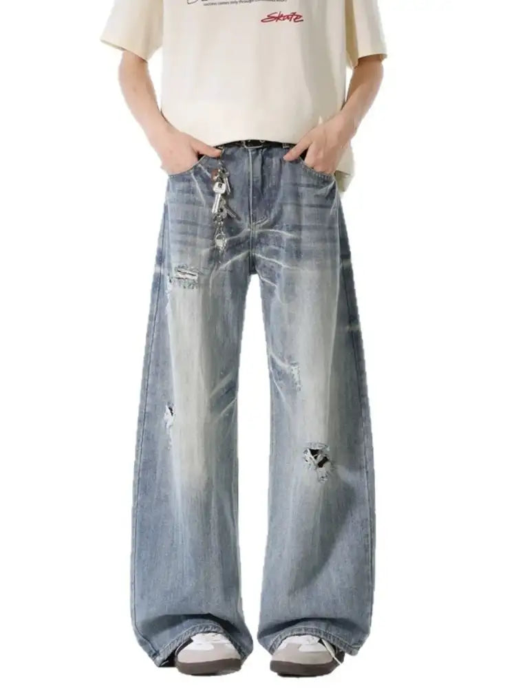 Men’s Distressed Wide Leg Jeans