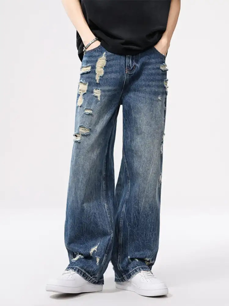 Men’s Distressed Wide Leg Jeans