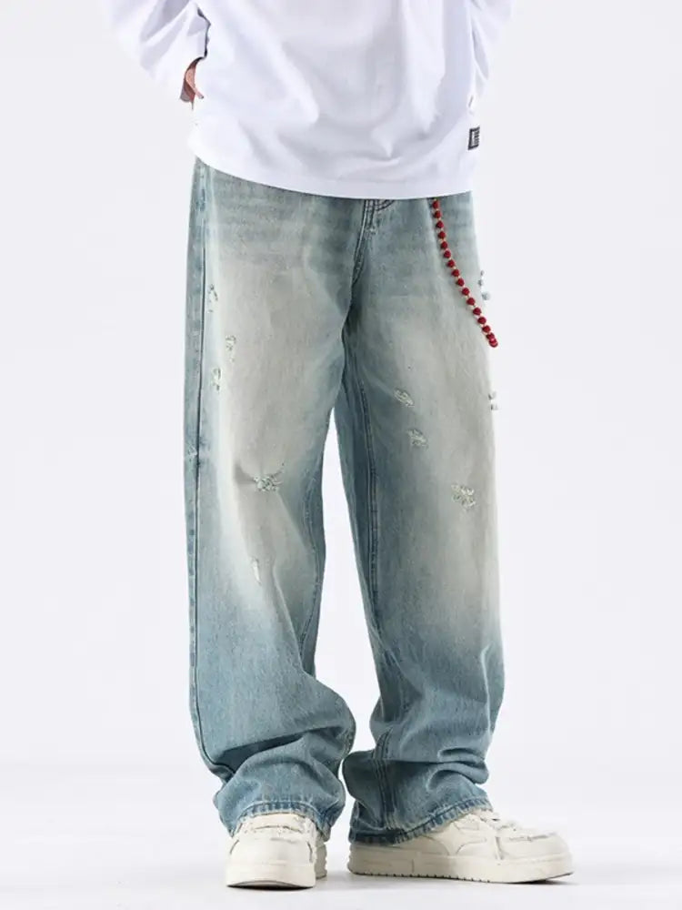 Men’s Distressed Wide Leg Jeans