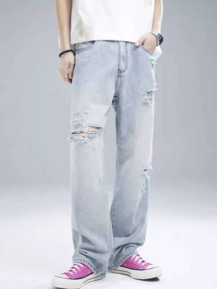 Men’s Distressed Wide Leg Jeans