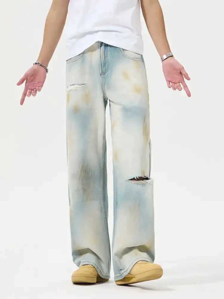 Men’s Distressed Wide Leg Jeans