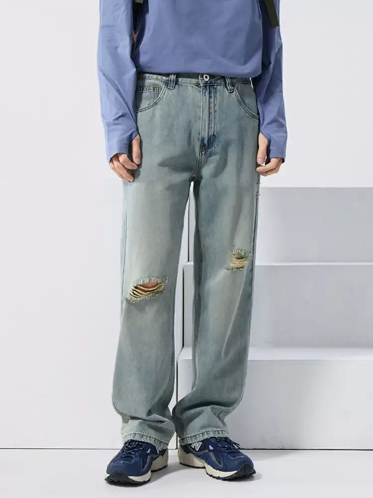 Men’s Distressed Wide Leg Jeans