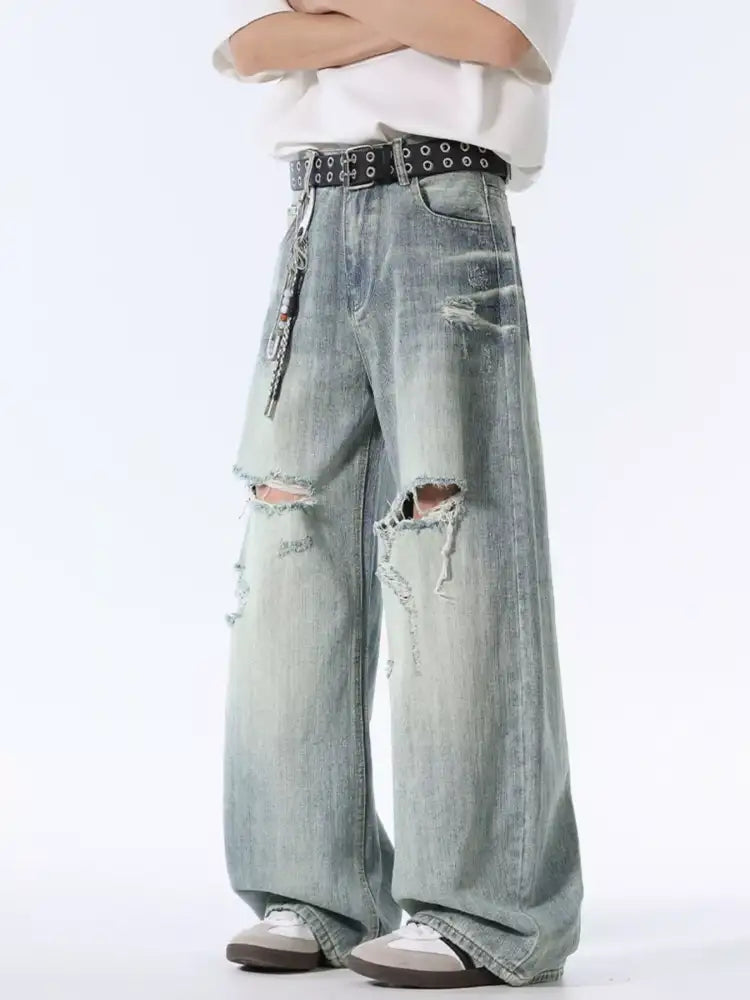 Men’s Distressed Wide Leg Jeans